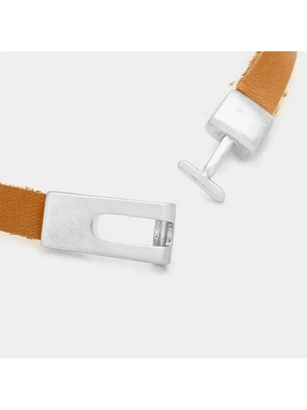 NWT Bohemian Antique Silver Geo Triangle Brown Faux Leather Bracelet